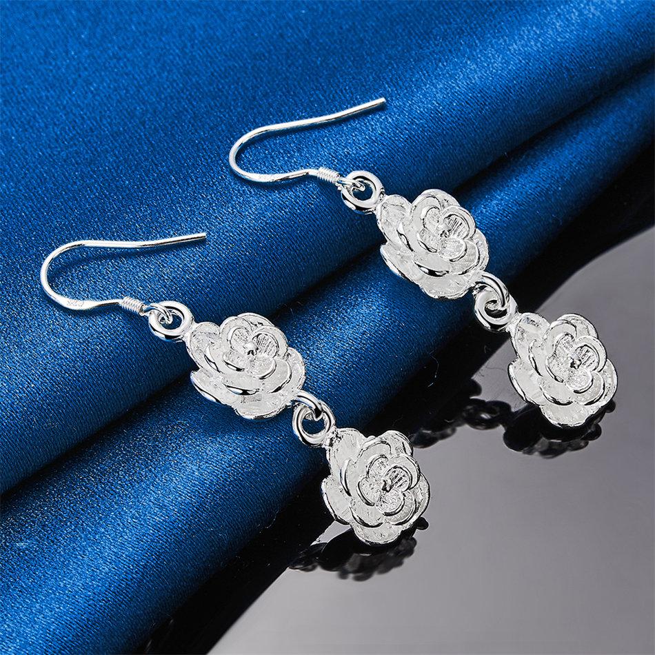 Luxurious 925 Sterling Silver Exquisite Double Rose Earrings for Women, Fashion Jewelry Gifts, Wedding Accessories