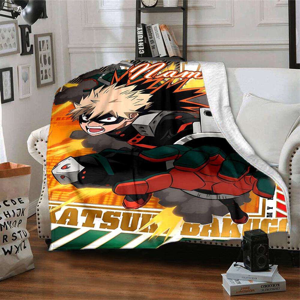 Custom Name My Hero Academia Theme Printed Blanket - Perfect for Couch, Bed, Travel & Outdoor Use | Machine Washable, Cozy & Durable.