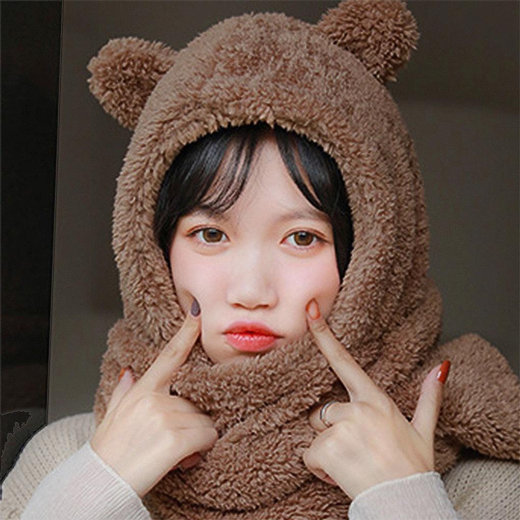 Winter Teddy Bear Hooded Scarf Hooded Muffler Poggle Scarf