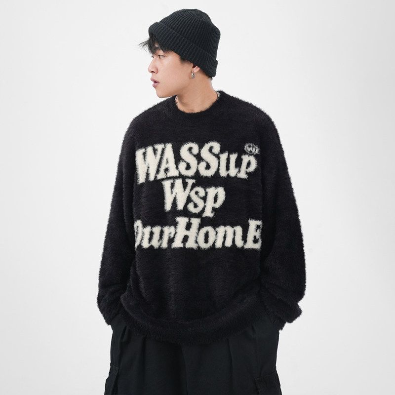 Wassup Heods Year of the Dragon Limited Edition Trendy Brand Knitted Sweater for Men, Autumn and Winter Warm Loose-Fitting Couple's Red Top