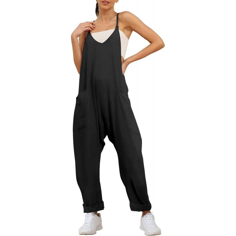 

Women S Summer Jumpsuit With Large Pockets Loose Overalls Women S Clothing S чёрный