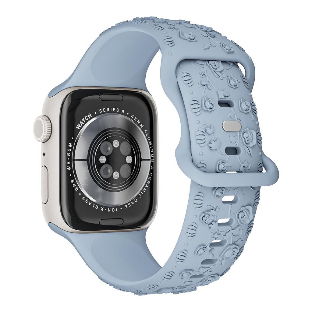 Embossed Rose Flower Silicone Strap for Apple Watch 9 Ultra