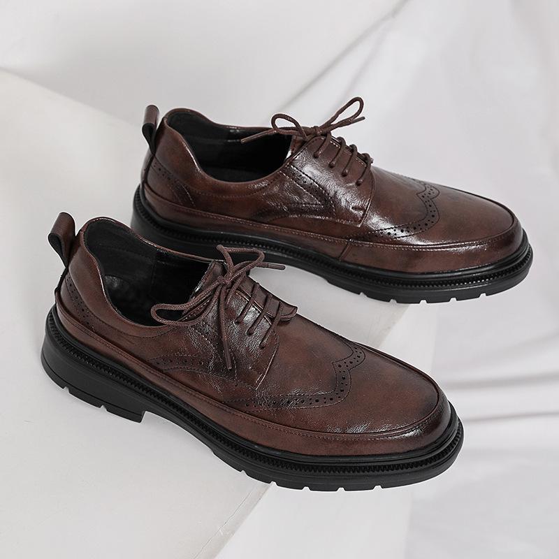 Men's Cross-Border Casual & Formal Brogue Leather Shoes - Trendy Carved Lace-up Wedding & Business Style