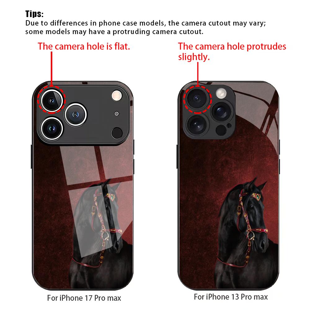 Skleněné pouzdro na mobilní telefon s koňským vzorem na červeném pozadí vhodné pro iPhone 17/16/15/14/13/12/11Pro Max plně kryjící proti pádu