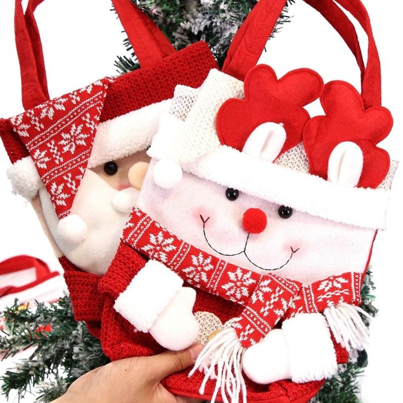 Durable Knitted Christmas Treat Bags Holiday Party Supplies Christmas Gift Bags with Festival Cartoon Illustrations