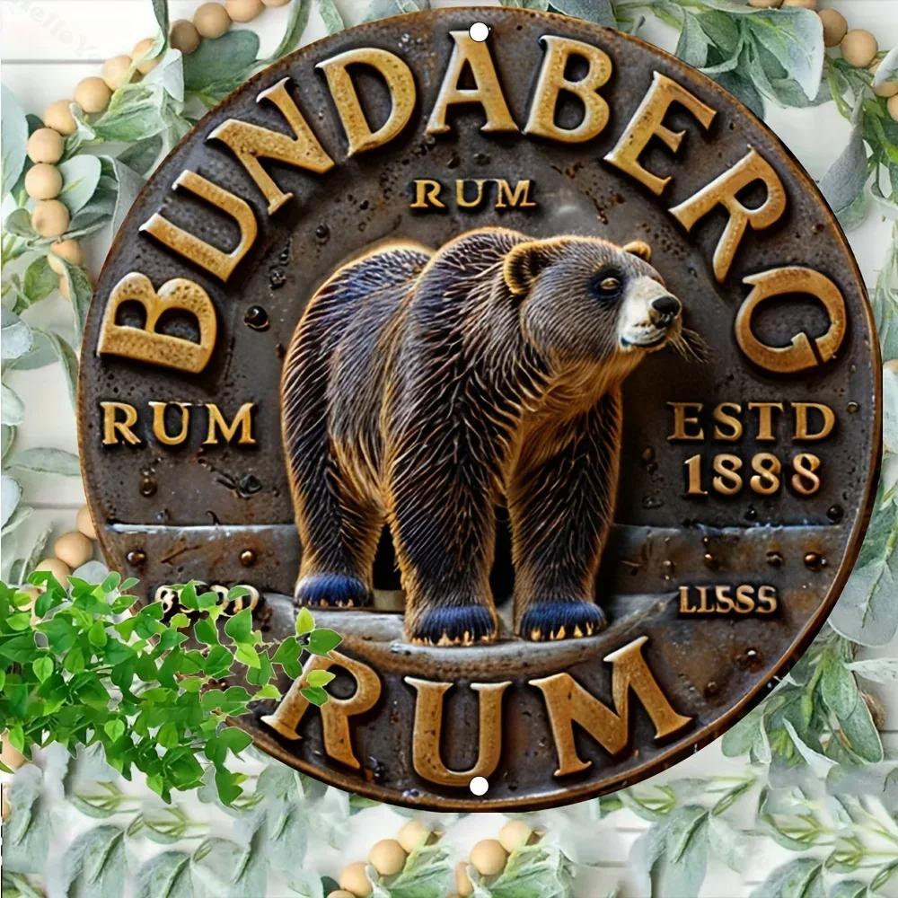 Wall Sign of 1pc Bundaberg Rum, Vintage Style. 2D Round Metal Plaque with Imitation Relief, Ideal Home Garden Wall Decoration
