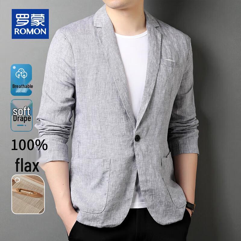 ROMON Men's 100% Linen Slim Fit Casual Blazer