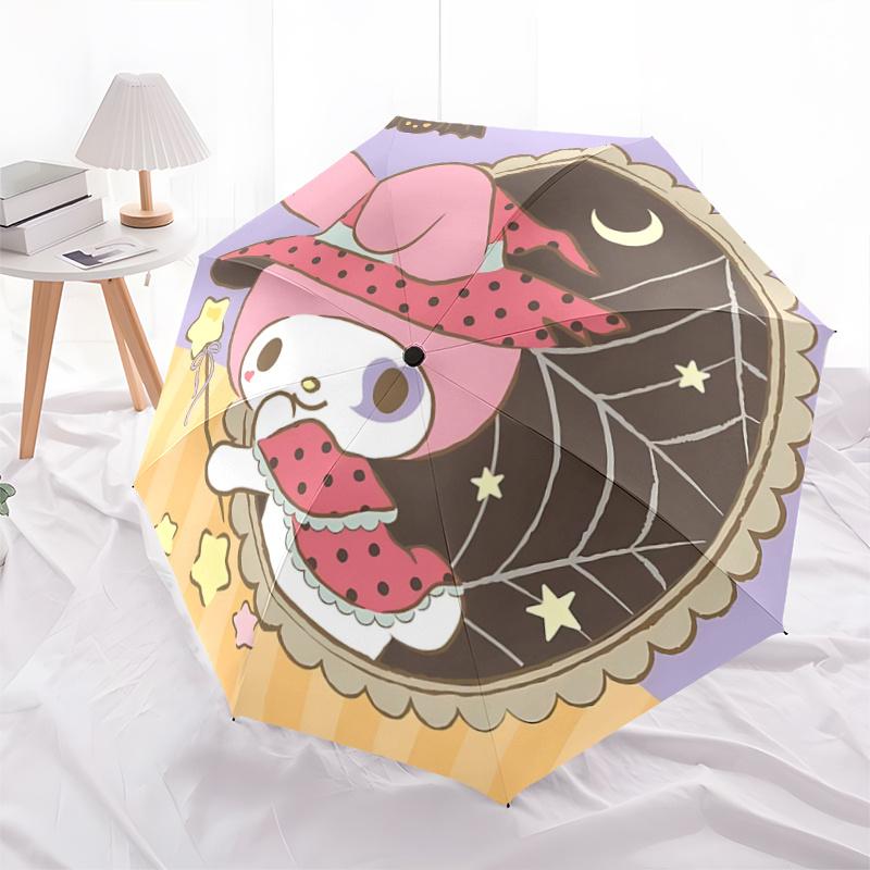 

1pc My Melody Halloween Spider Web Auto Open Close Umbrella - Portable Three-Fold Design with 8-Bone Iron Frame, Perfect for Outdoor Use, Festive Gift
