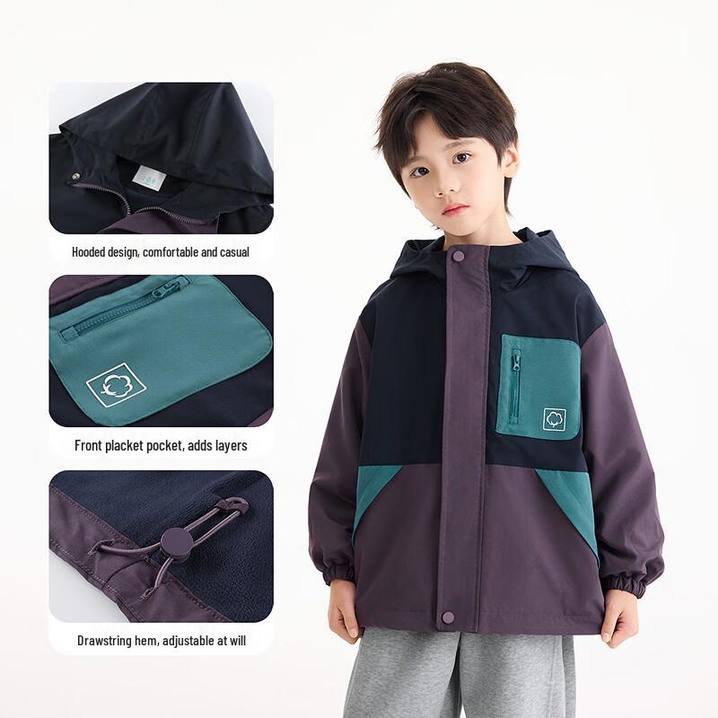 Little Yinman Boys' Color-Block Fleece Hooded Jacket