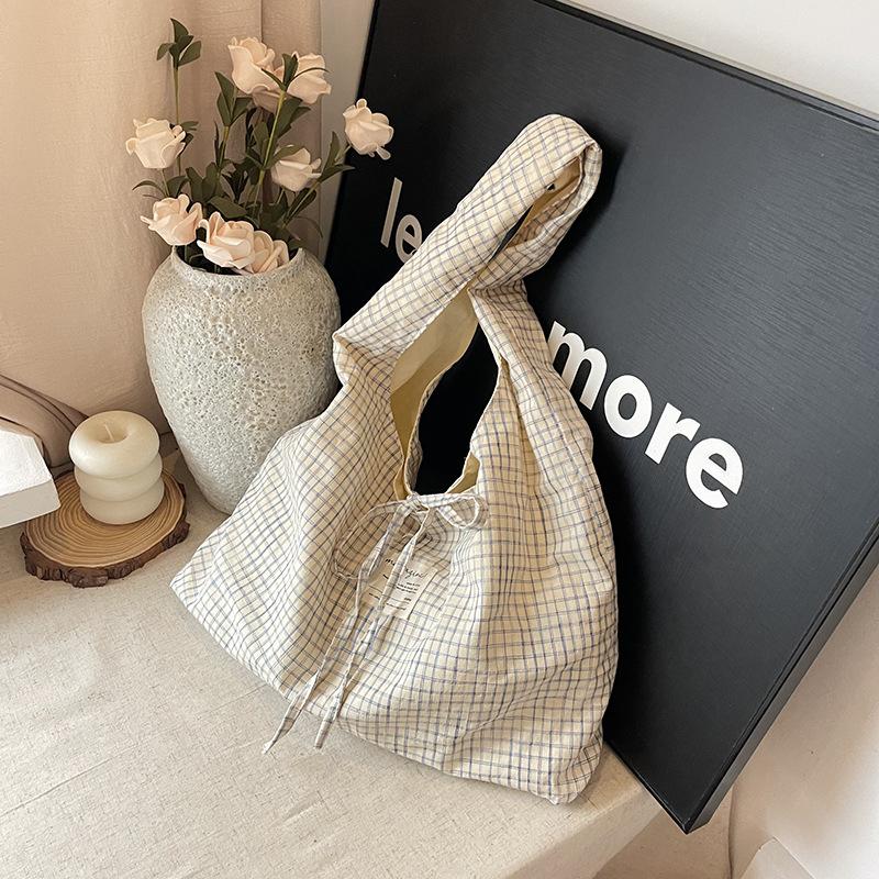 Plaid cloth bag women's large-capacity new summer lazy wind shoulder bag casual class tote bag