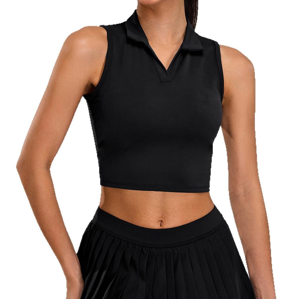 Cloudy breathable lapel sport polo shirt for women's outdoor fitness, running, tennis, sleeveless yoga top