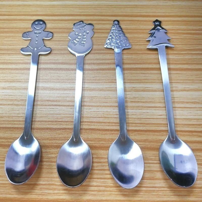 Set da 4 Pezzi Cucchiaio di Acciaio Inossidabile di Natale Moda Cartone Animato Cucchiaino da Caffè ( Senza scatola )