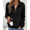 Casual Women S Loose Fit Long Sleeve Half Zip Polo Neck Solid Color Sweatshirt