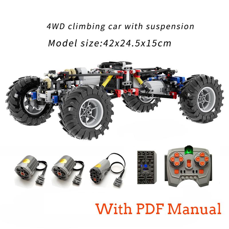 MOC Kreative Elektriske Høyteknologiske Deler Byggeklosser Elektrisk Fjernstyrt Klatrebil Modell DIY opplysende Leke barnegave