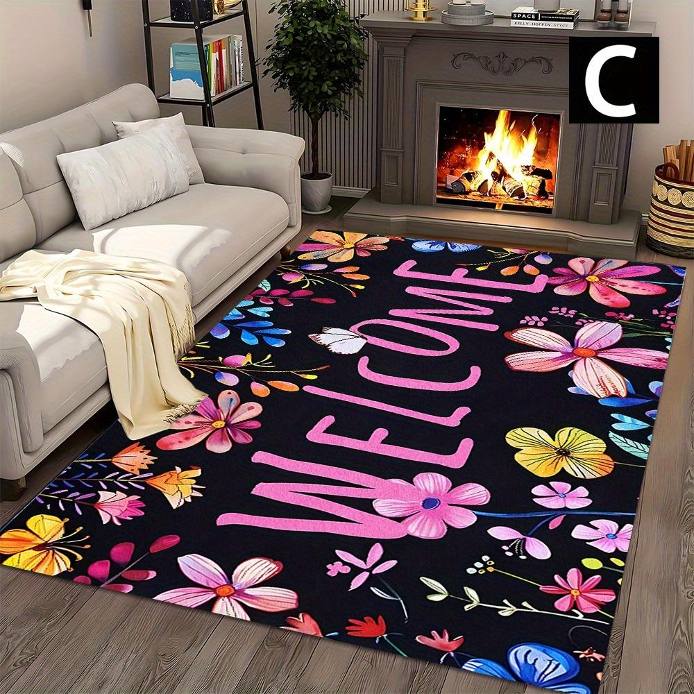 

Floral Welcome Kitchen Carpet Living Room Dining Room Laundry Floor Mat Bath Balcony Hallway Non-slip Door Mat Bedroom Decor 40X60cm