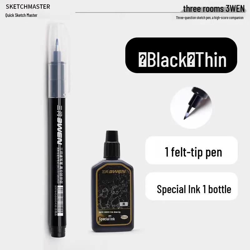 Refillable Quick Sketch Pen Set: Fine, Small, Regular, Large Gray Brush Pens for Art Line Drawing