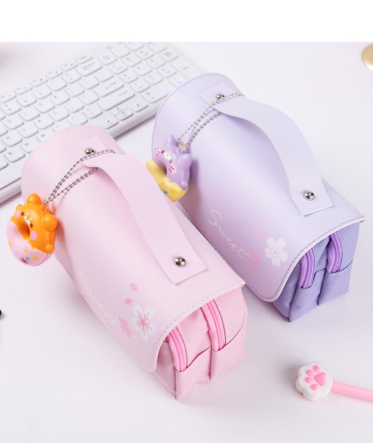 Double Layer Heart Canvas Pencil Case for Primary School Students