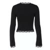 Women's Fashionable Lace,trimmed Square Neck Long,sleeved Slim,fit Versatile Top