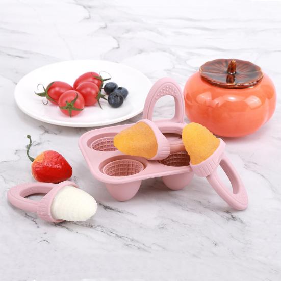 

Дитяча силіконова форма для ескімо з ручками 4-гніздова міні-форма для морозива для полегшення прорізування зубів Форма для заморожування ласощів для малюків, дітей бежевий