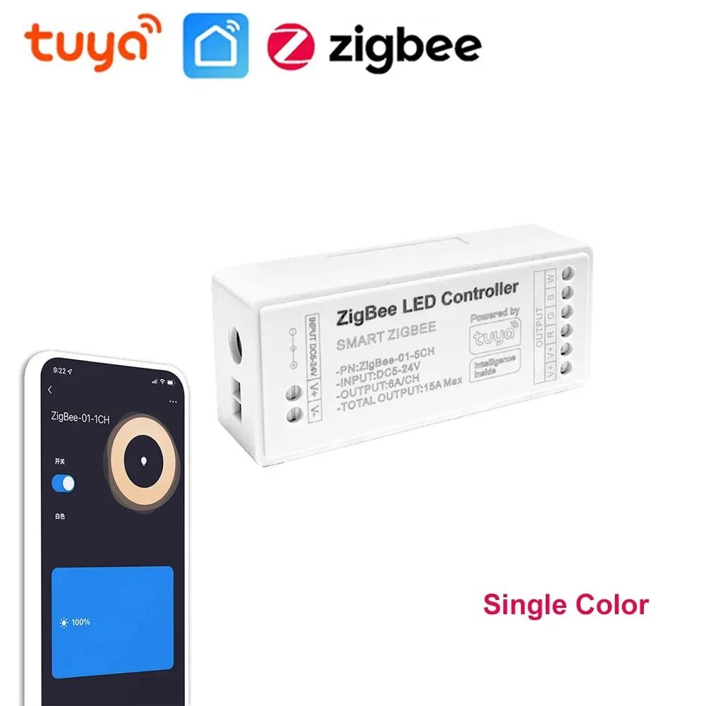 Tuya Smart Zigbee LED-Controller für einfarbiges RGB CW RGBW RGB+CCT LED-Band Sprach-APP-Steuerung 12V LED-Lichtcontroller Alexa