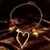 Exaggerated Large Heart-Shaped Irregular Pendant Necklace for Women Punk Red Peach Heart Watch Strap Chain Long Necklace Jewelry