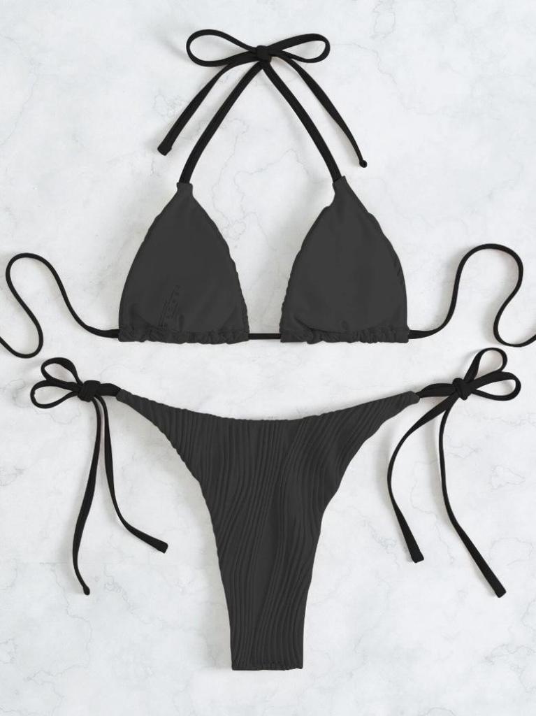 2023 Sexy Striped Solid Color Lace-up Bikini Set - Women's Two-Piece Swimsuit