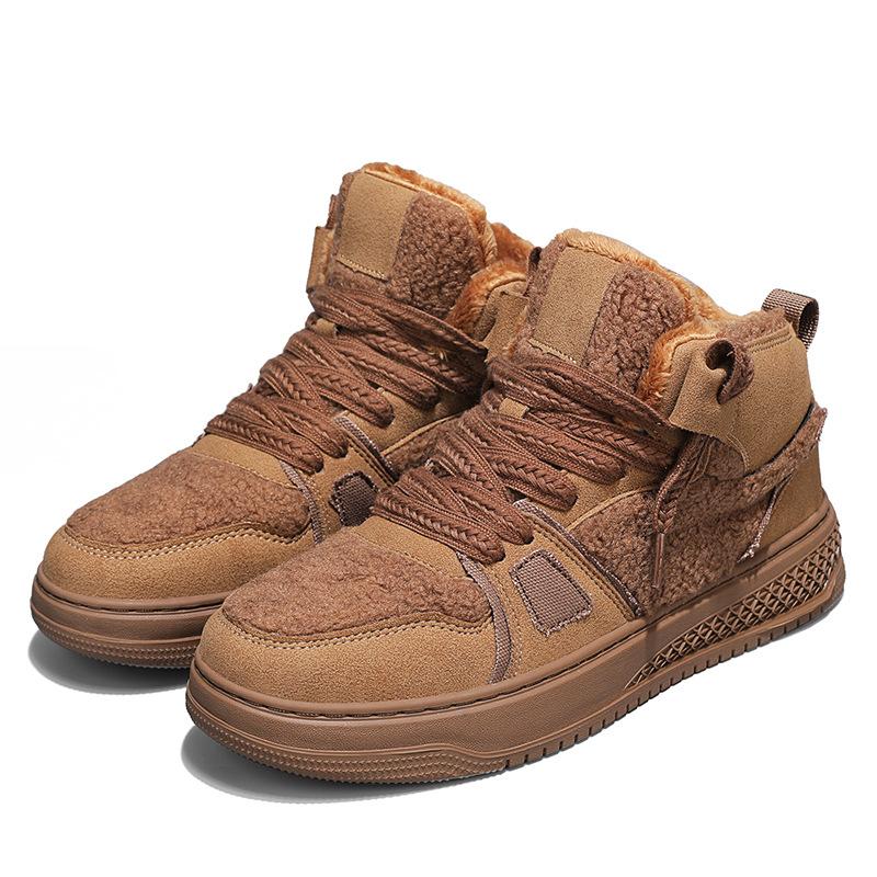 Botas de nieve invierno nuevas de terciopelo engrosadas zapatos pan marrón casual antideslizantes cálidos zapatos de algodón
