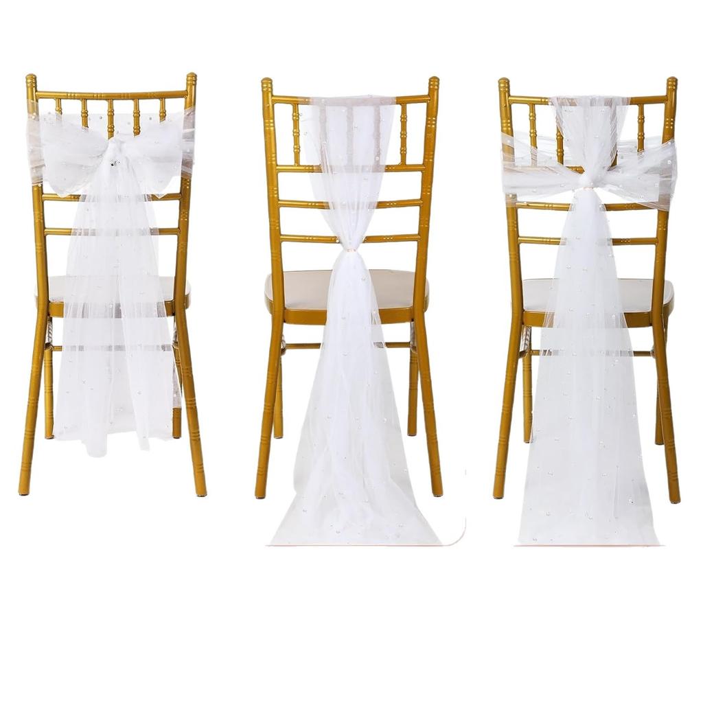 10Pcs 18x275cm White Lace Chair Sashes Boho Bows Rustic Chair Ties Slipcovers for Wedding Baby Shower Birthday Party Table Decor