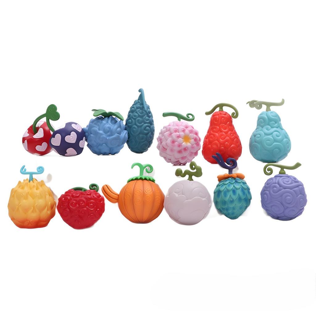 12pcs/set Anime One Piece Devil Fruit Figures Dark-Dark Fruit Op-Op Flame-Flame Gum-Gum Fruit Collection Pvc Model Toys Perfect Gift
