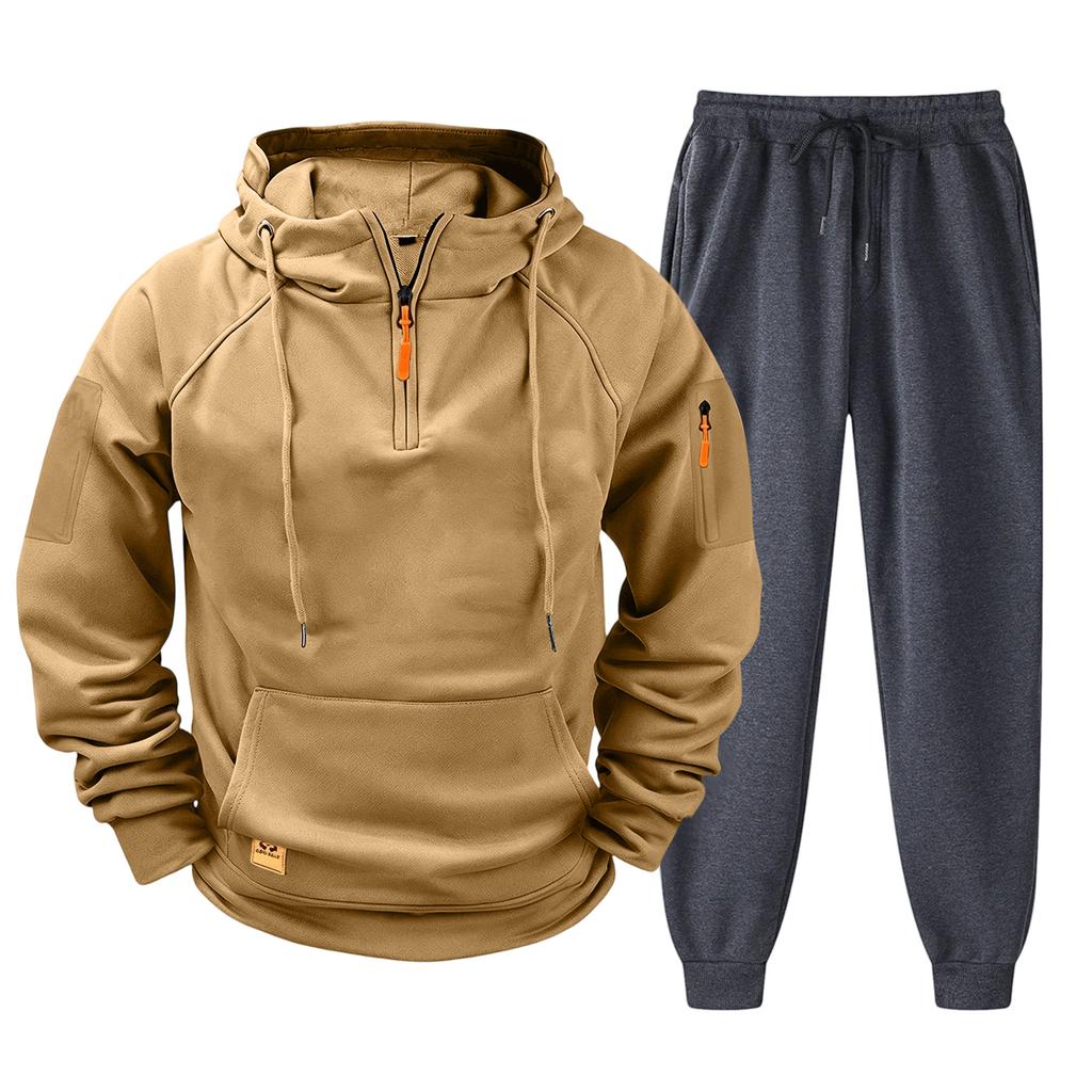 Men's Casual Hoodie and Jogger Set - Long Sleeve Drawstring Sweatsuit with Multiple Pockets for Fall Winter (Dark Gray)