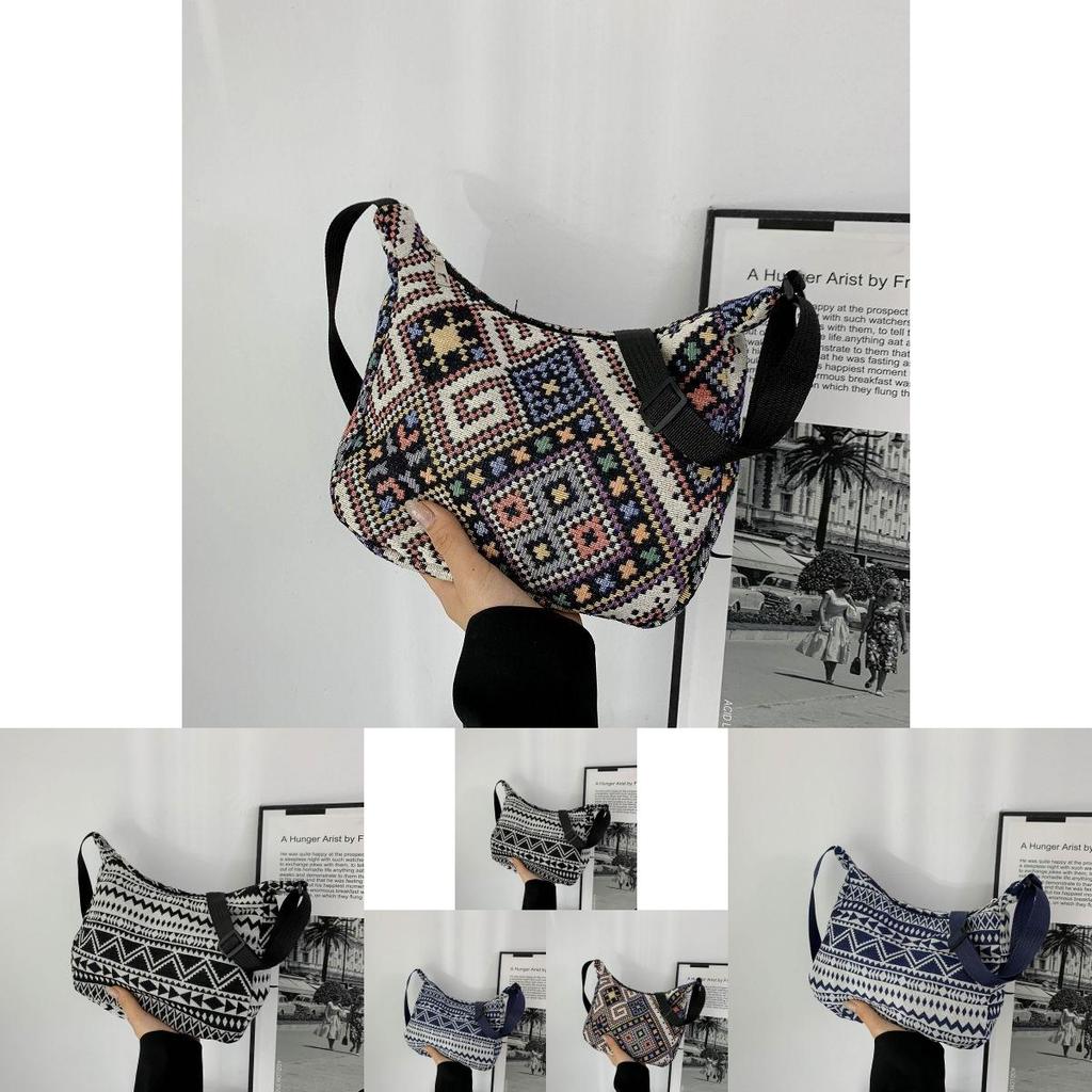 Ethnic Style Women's Small Bag 2024 Summer New Casual Bag Hand-held Lady Single Shoulder Underarm Lady Small Square Bag Black Deep Blue Floral Purple