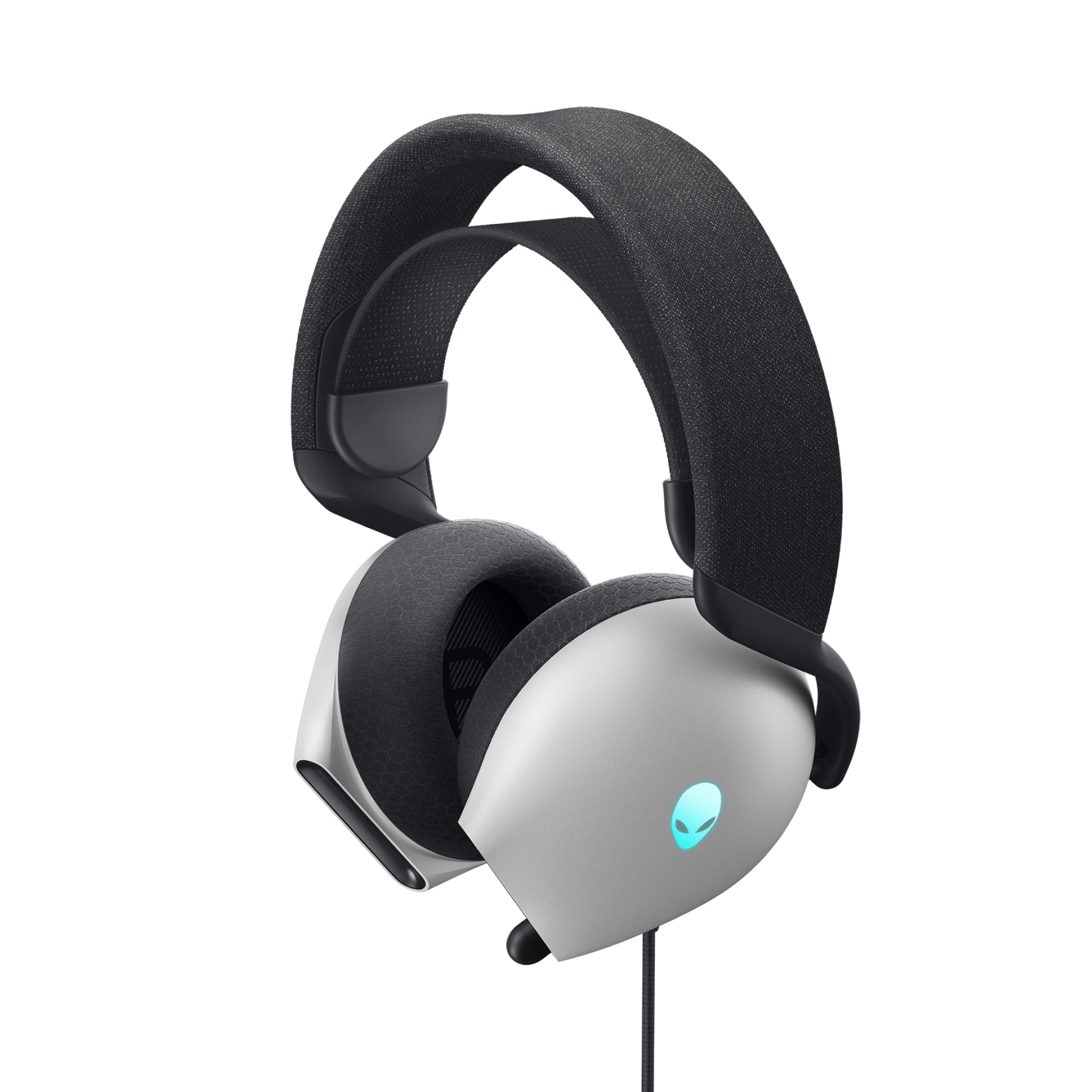 

Проводная игровая гарнитура Alienware AW520H Серебристая 40мм Сертифицированная Dolby Выдвижной микрофон с ИИ-шумоподавлением Легкая RGB USB Проводная - Белая, Динамики Hi-Res, Atmos,