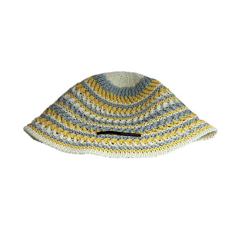 Ladies' BucketHat Korean Knitted Striped Verstaile Hollow Breathable Bucket Hat Beach Vacation Sunscreen Sunshade Hats For Girl