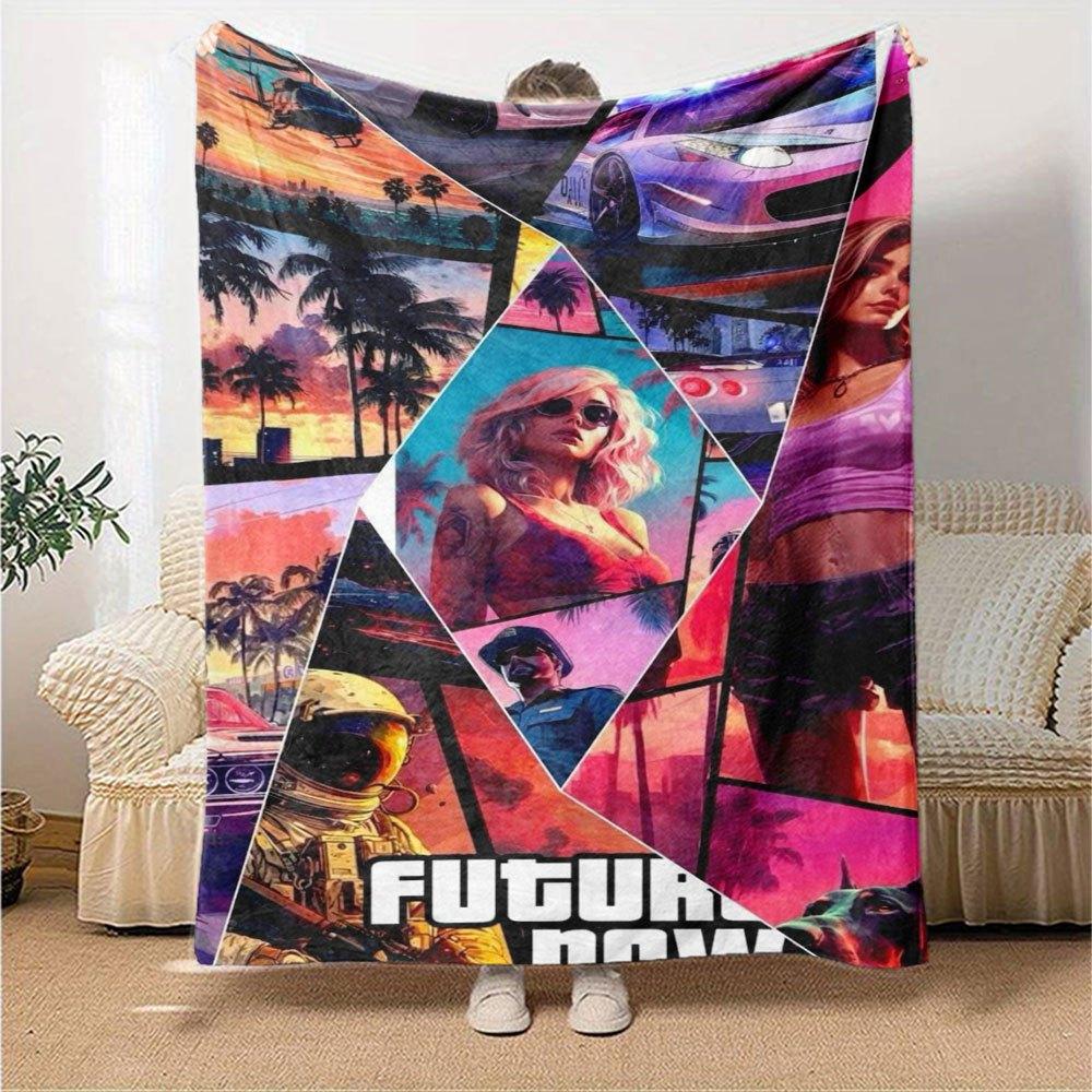 1 peça Cobertor Macio de Flanela Grand Theft Auto com Estampa de Designer Um cobertor aconchegante para todas as estações, perfeito para o sofá, cama, escritório