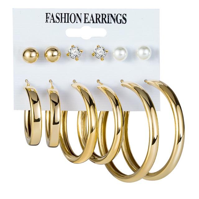 IF ME Korean Geometric Tassel Earring Set Simple Retro Leaf Heart Gold Earrings Jewelry Accessories