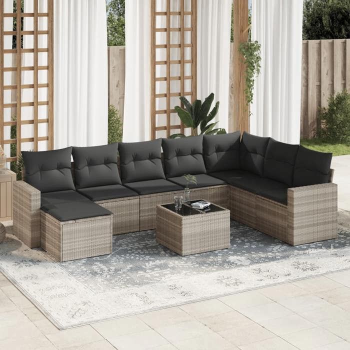 VidaXL Garden Lounge Set with Cushions 9 Pcs, Patio Sofas, Patio Furniture Set, Outdoor Furniture, Grey 3251709
