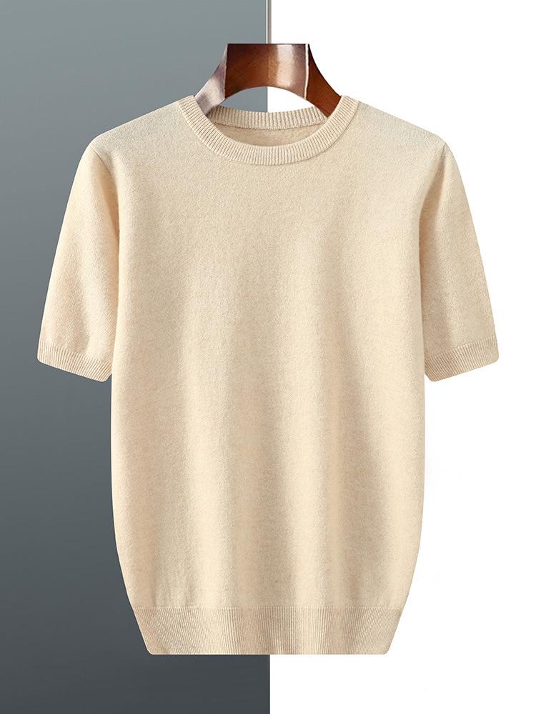 Men’s Short-Sleeve Knit T-Shirt - Autumn/Winter Business Casual, Lightweight, Round Neck Base Layer