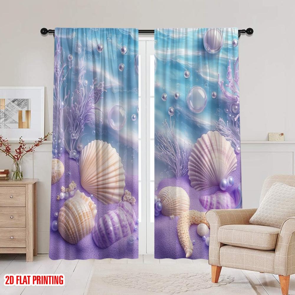 2 Stück, 2D-Flachdruck Kreative Vorhänge Muschel Gelassenheit Strapazierfähiger 100% Polyesterstoff (ohne Stange) Vielseitige Allzweck- für