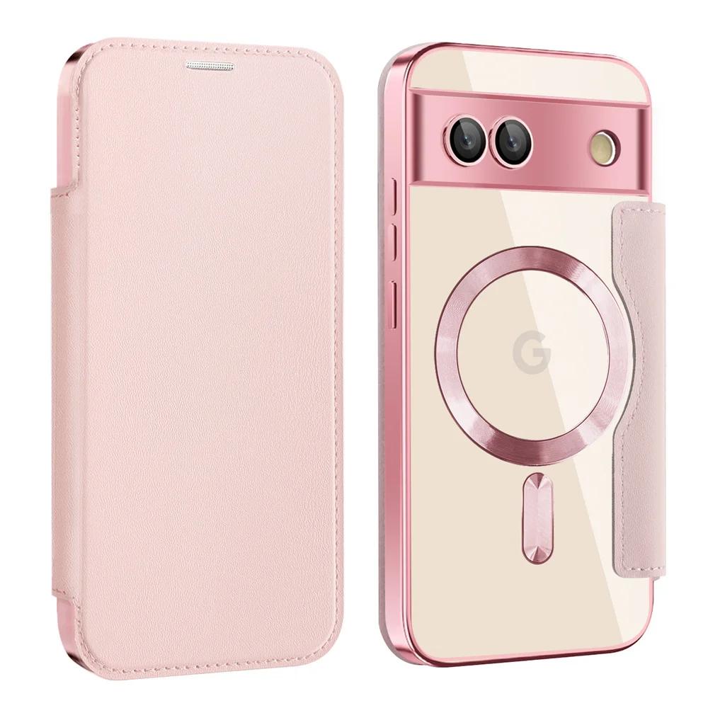 Luksusowy skórzany portfel Klips na karty Magnetyczne Przezroczyste etui na telefon do Google Pixel 9 10 Pro XL 10Pro 9Pro 9A 8A 7A Poszywane Etui z klapką