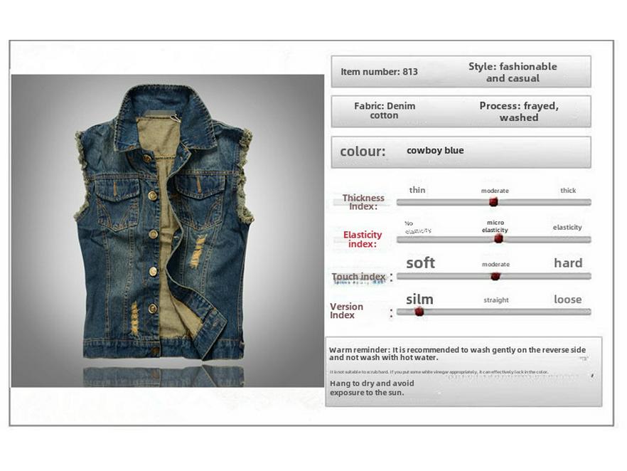 Vestă de motocicletă din denim ruptă, coreeană, slim fit, pentru bărbați - vestă la modă de mărime mare