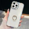 Für iPhone 15 Pro Hülle mit Ring-Ständer Strass-Rand TPU+PC IMD Handyhülle