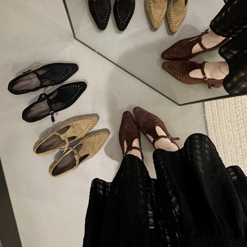 New Pointed High-heeled Retro Mary Jane Shoes Suede French Skirt 2025 Single Shoes Women's Shoes Thick Heel with Autumn