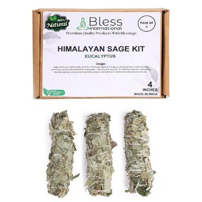 Bénédiction-International Sauge-de-l'Himalaya-Eucalyptus-Encens Premium-100%-Naturel-et-Biologique Fait-Main-4-Pouces-de-Long