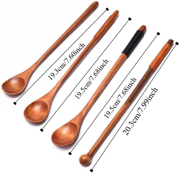3Pcs Eating Wooden Spoon Long Handle Milk Stirring Spoon High Quality Coffee Teaspoon  Rice