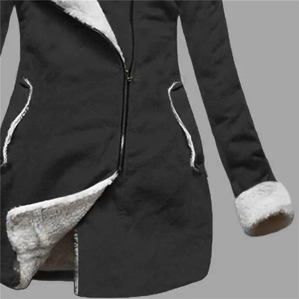 Women's Solid Color Thickened Lambswool Mid-Length Cotton Jacket