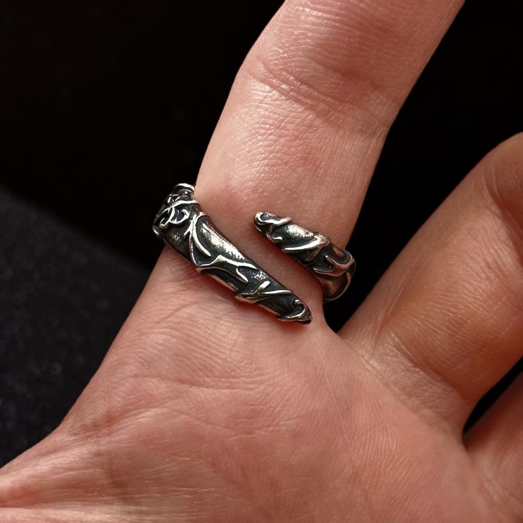 Retro Eeuwige Ranken & Rood Hart Roos Verstelbare Open Ring Voor Mannen Zilverkleurig Koper Punk Gotisch Edgy Sieraden Accessoires Cadeau