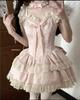 MODKOKU Lolita OP Dress with Detachable Flutter Ribbon and Lace Ruffle Mori Girl Tiered Lolita Long Size M Women's 2-Way Sleeves, Bridal-Style Lace-Up
