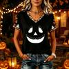 Tricouri Femei Halloween cu Decolteu în V Top cu Dovleac Tricou Casual Top pentru Petrecere de Sărbătoare