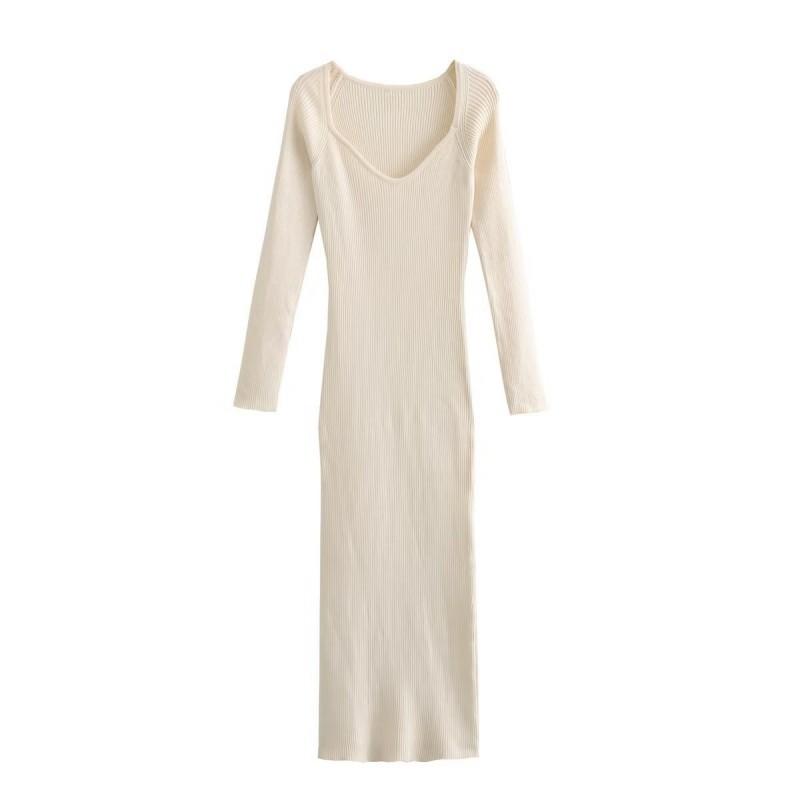 

European American Women s Clothing Autumn Sexy Slim Stretch Heart-shaped Collar Long Dress S покинуть белый