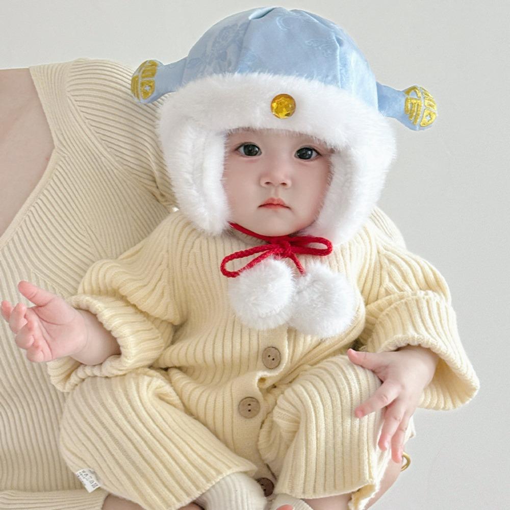

Guochao baby hat autumn and winter cartoon boy fluffy hat Song Jin cute girl hat double layer thickened pullover hat